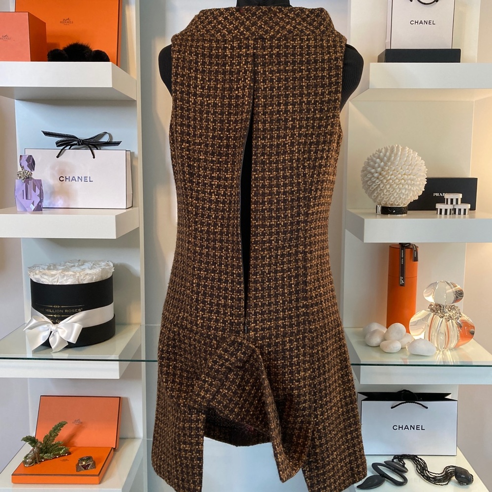 Sleeveless Brown Tweed Midi Dress - Picture 10 of 14